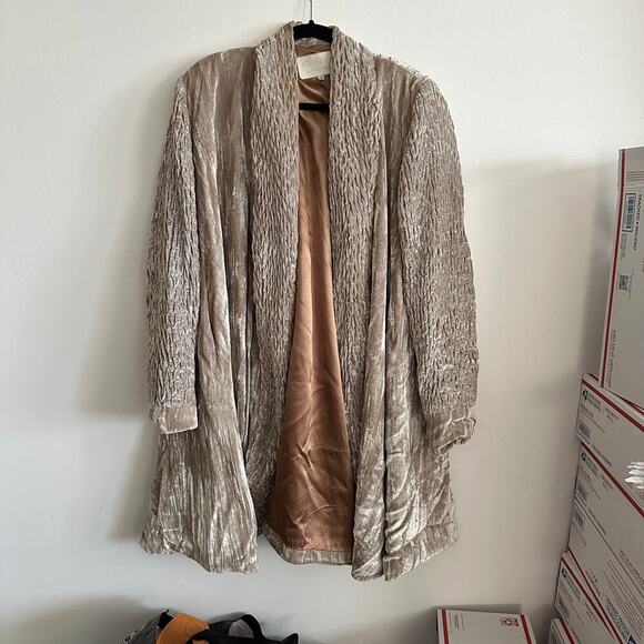Genesio by Sunny Chayes velvet Beige Open Front Long Sleeves Coat Size Small - Picture 1 of 6
